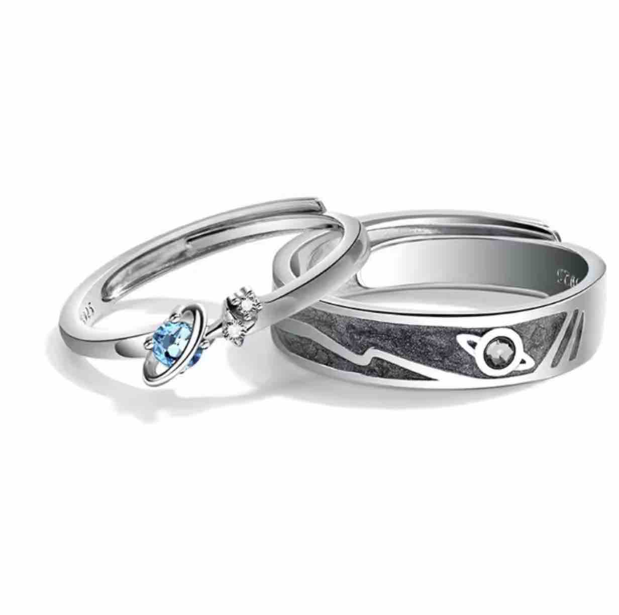 Conjunto de Aneis de Noivado Prata Esterlina 925
